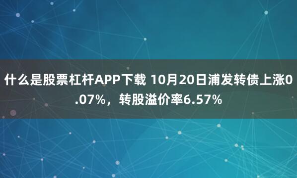 什么是股票杠杆APP下载 10月20日浦发转债上涨0.07%，转股溢价率6.57%