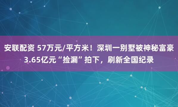 安联配资 57万元/平方米！深圳一别墅被神秘富豪3.65亿元“捡漏”拍下，刷新全国纪录