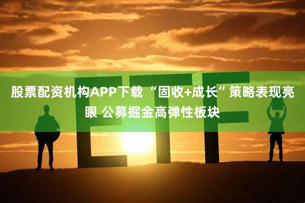 股票配资机构APP下载 “固收+成长”策略表现亮眼 公募掘金高弹性板块